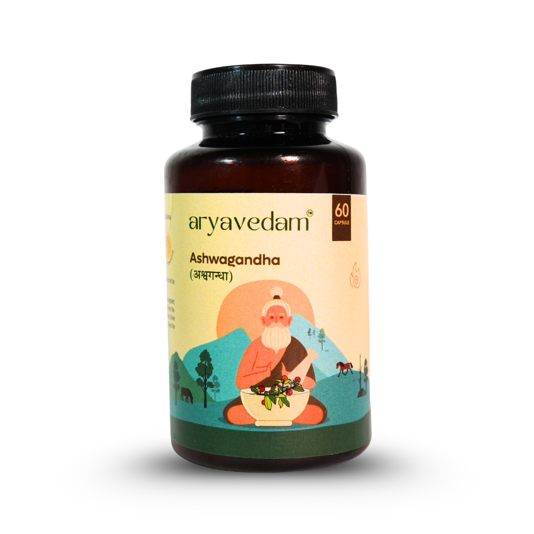 Aryavedam Ashwgandha Capsules | Ayurvedic Support for Stress, Sleep & Stamina (60 Capsules) Boosts Energy, Reduces Fatigue & Promotes Mental Clarity Naturally