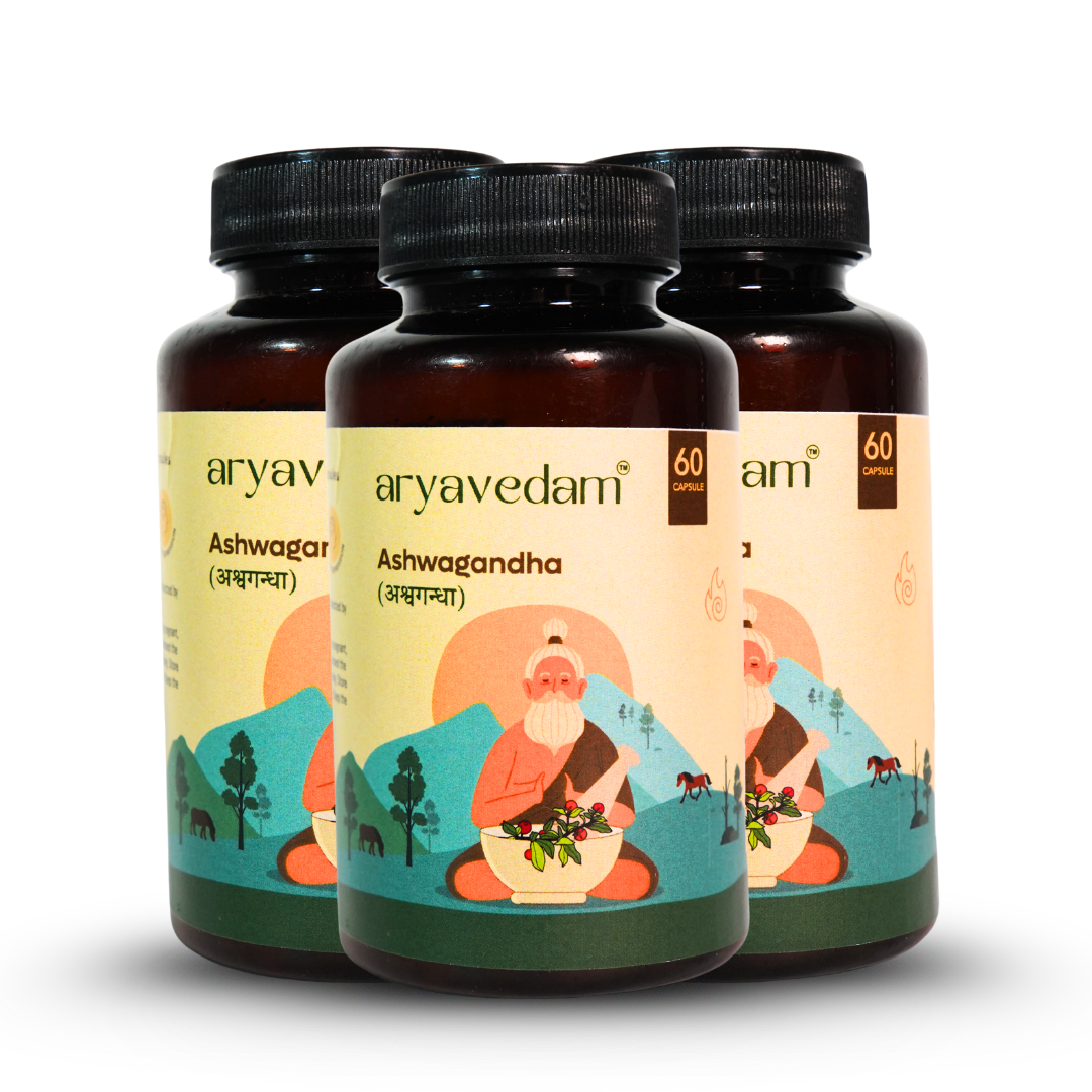 Aryavedam Ashwgandha Capsules | Ayurvedic Support for Stress, Sleep & Stamina (60 Capsules) Boosts Energy, Reduces Fatigue & Promotes Mental Clarity Naturally