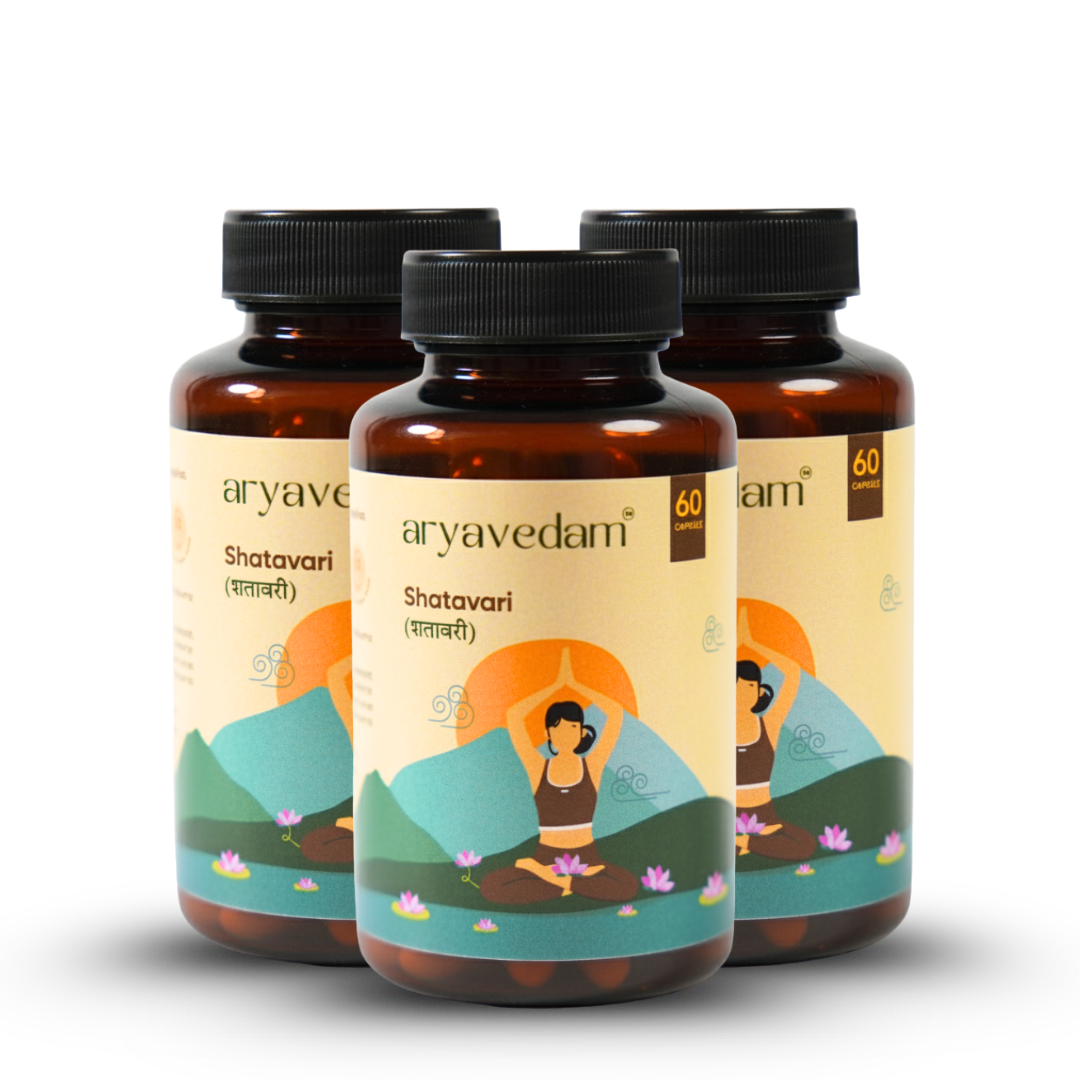 Aryavedam Shatavari Capsules | Natural Hormonal Balance & Women’s Wellness (60 Capsules) Plant-Based Support for Hormonal Health, Vitality & Reproductive Strength